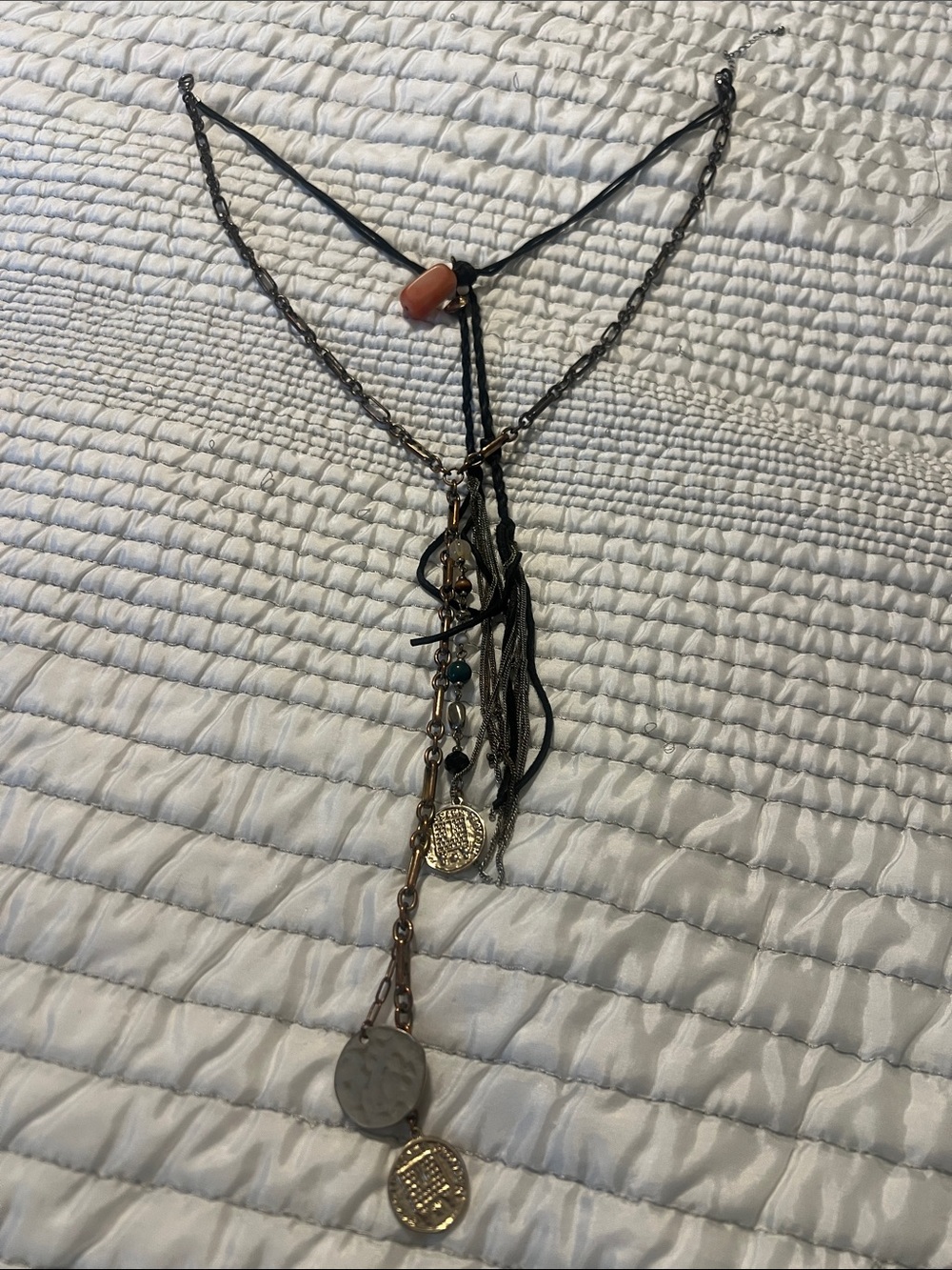 Layered Black and Gold Multi-Chain Pendant Necklace